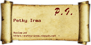 Petky Irma névjegykártya